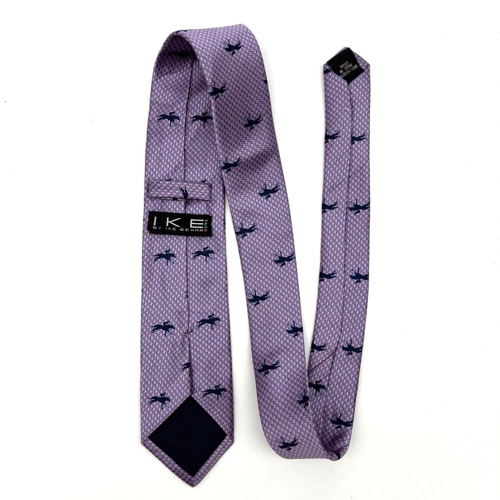 Vintage IKE Boys by Ike Behar Lavender Blue Houndstooth Cowboy Horse Necktie 42